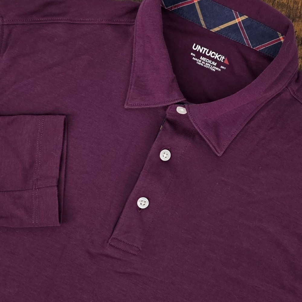 UNTUCKit‎ Polo Shirt Purple Long Sleeve Damaschino Shirt Placket Cotton Mens M